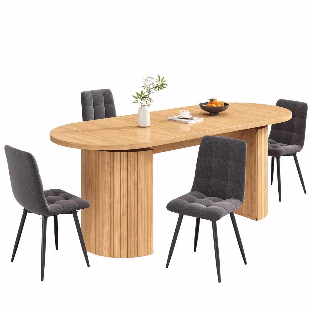 ModernLuxe Modern Extendable Oval Dining Table in Brown and Beige, W/D/H: 120 x 76 x 80 cm – 2