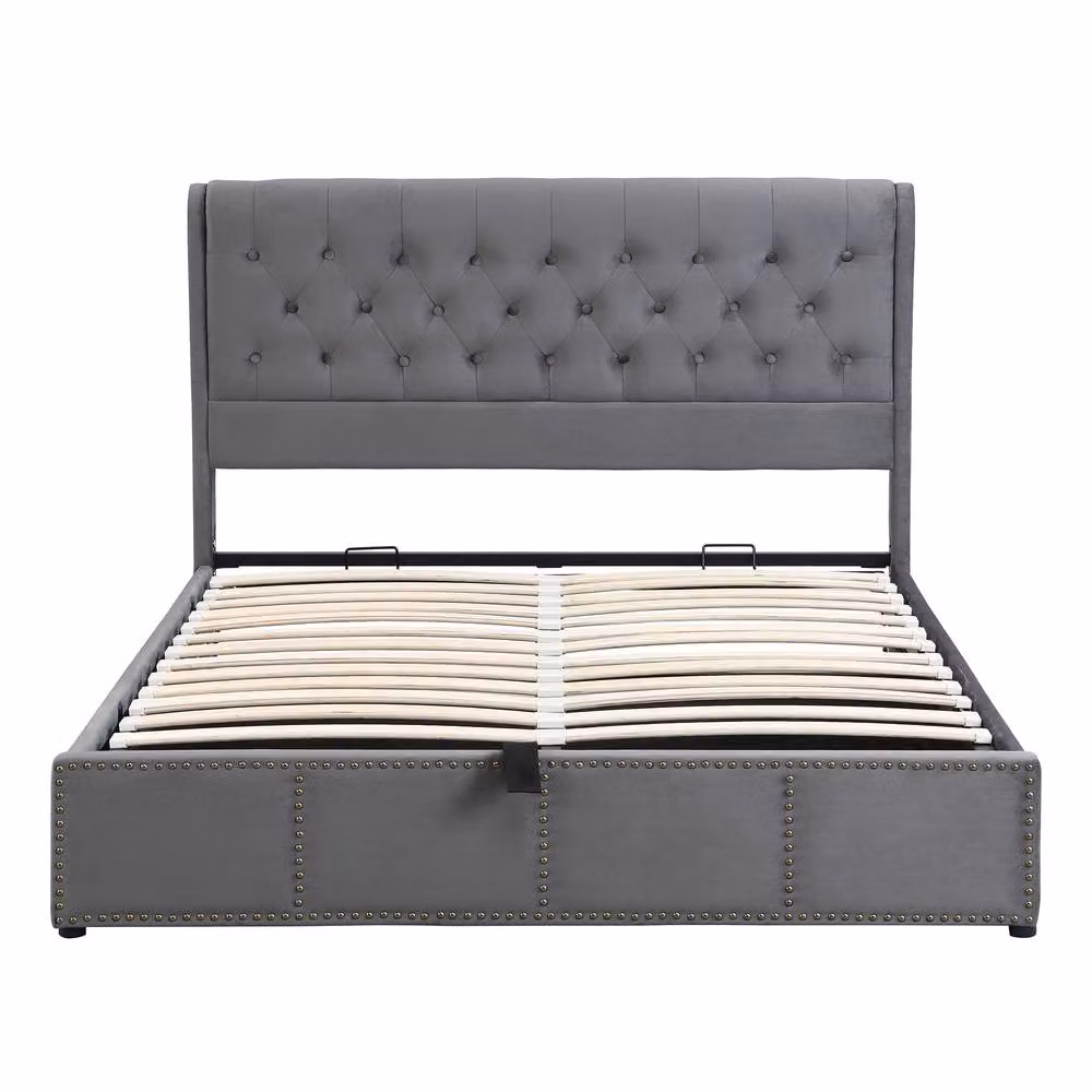 ModernLuxe Upholstered Super King Bed with Hydraulic Storage in Grey, W/D/H: 180 x 200 x 102.5 cm – 2