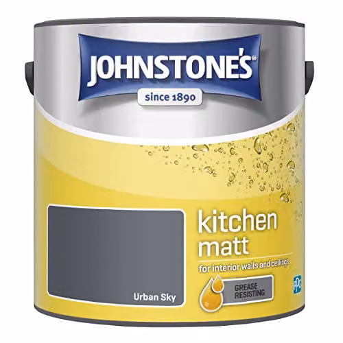 Johnstone's Urban Sky Kitchen Paint, Matt Finish, Grey, 2.5L – 2