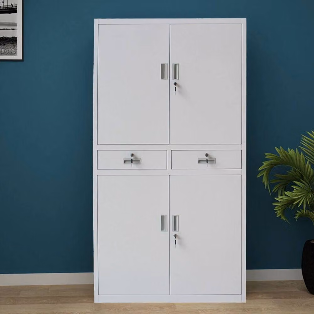 FORGEVIO Metal Office Storage Cupboard with Hinged Doors and Internal Drawers in Matt Grey – 3