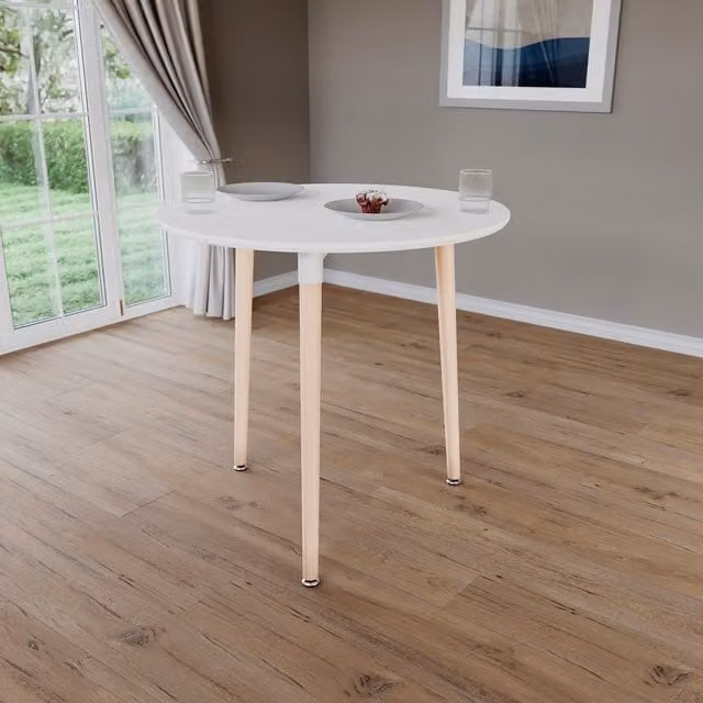 Vida Designs Batley Round Dining Table in White and Beech