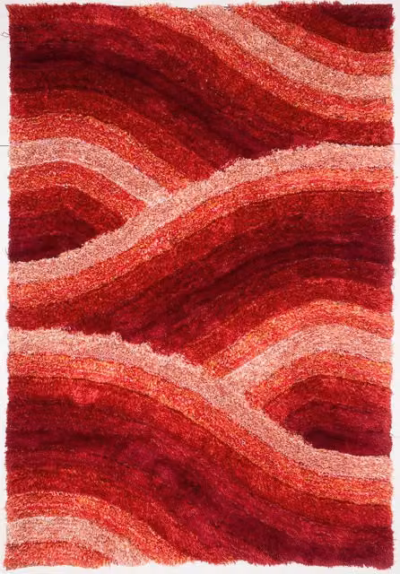 Rugstyle 3D Shaggy Wave Rectangular Rug in Red, W: 160 cm, L: 230 cm