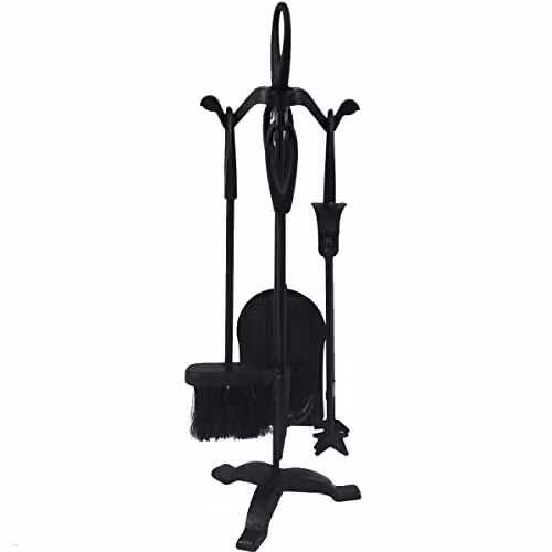 Almineez 5 Piece Fireside Companion Set with Waterloo Coal Bucket, Shovel, Brush and Poker in Black – 5