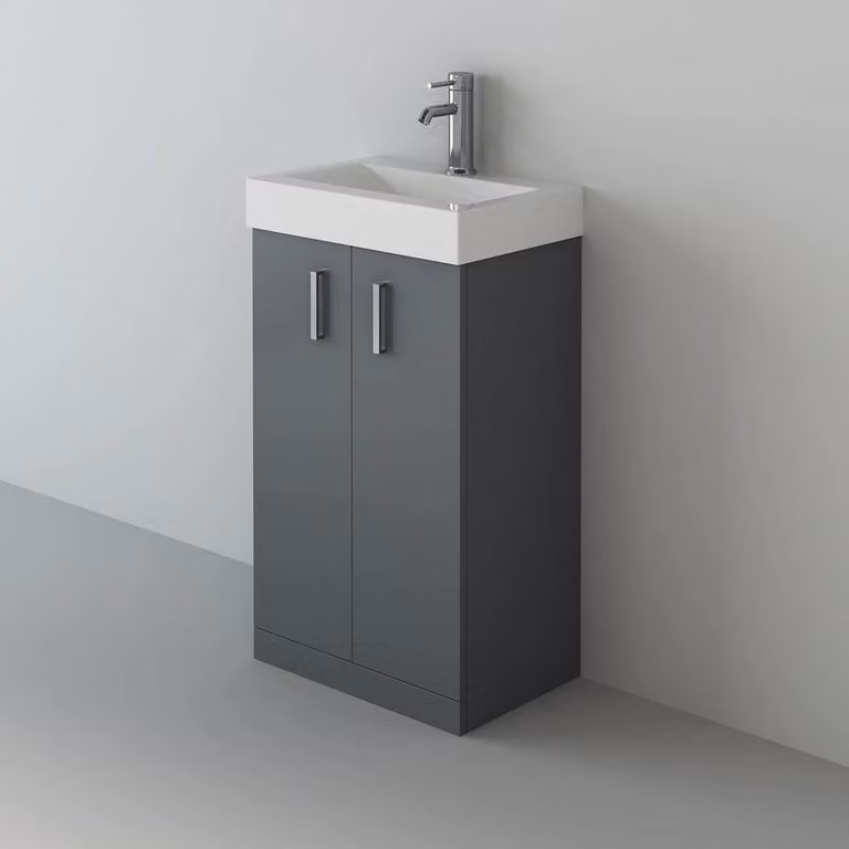 FORGEVIO Modern Grey Matt Freestanding Bathroom Vanity Unit with Sink Basin and Hinged Doors