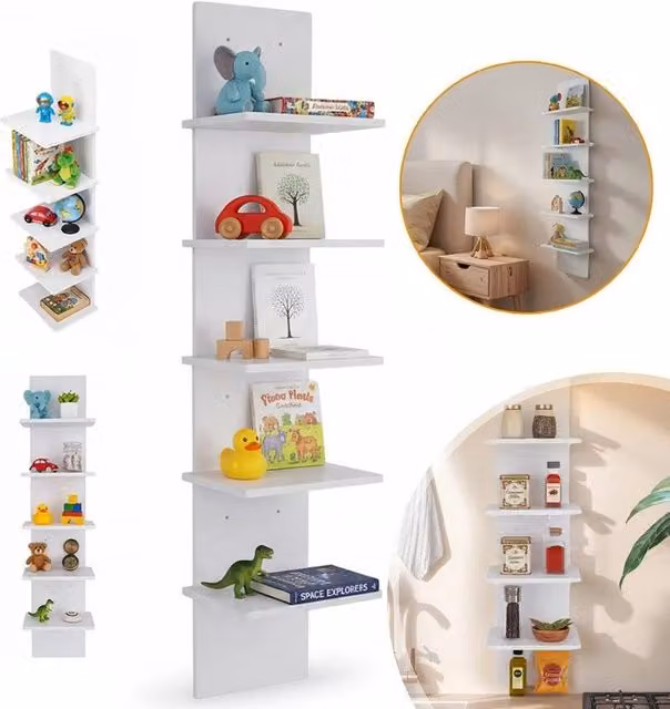 KORVIXA White Lacquered Floating Corner Wall Shelf