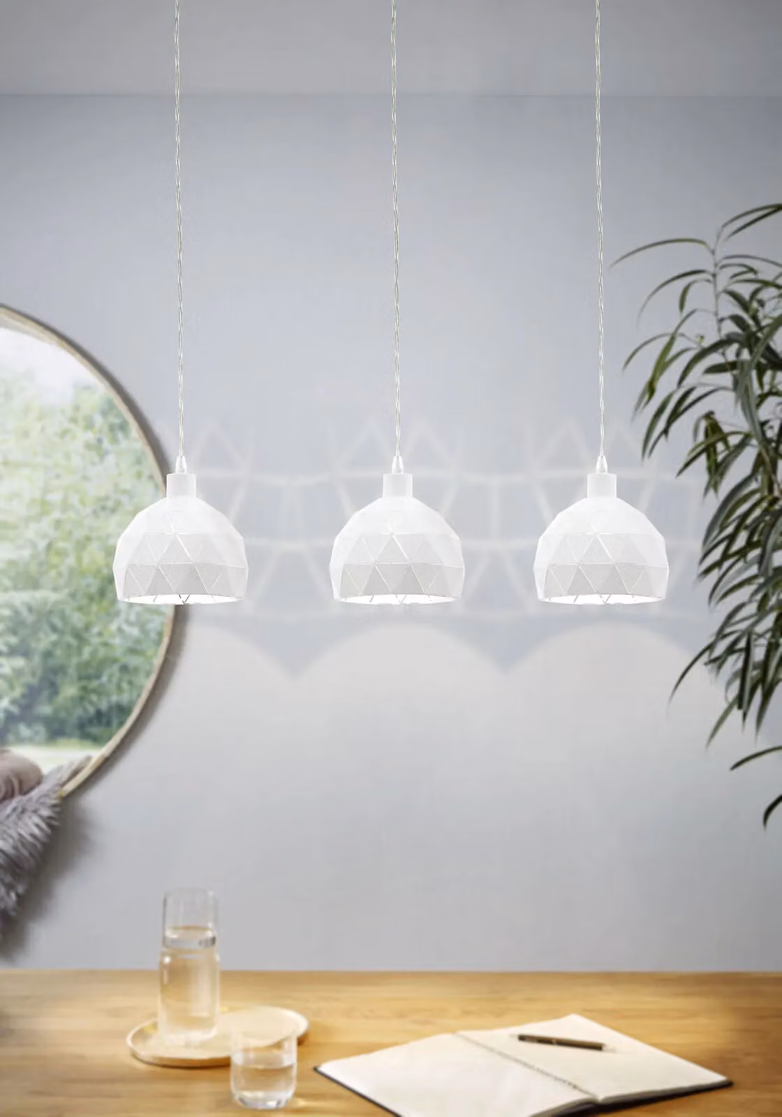Loops White Metal Round Pendant Ceiling Light with Adjustable Height and E14 Socket – 2