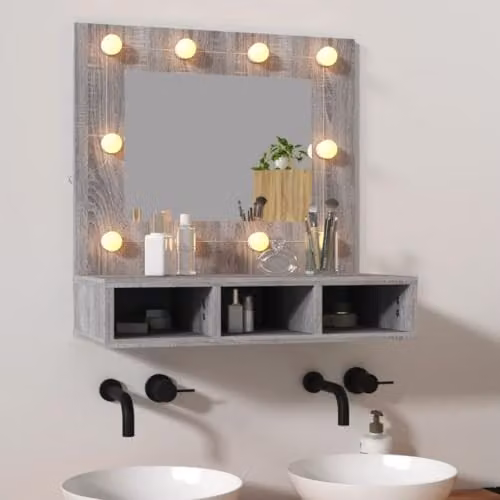 vidaXL Modern Mirror Cabinet with LED Lighting in Grey Sonoma, W/D/H: 60 x 31.5 x 62 cm – 2