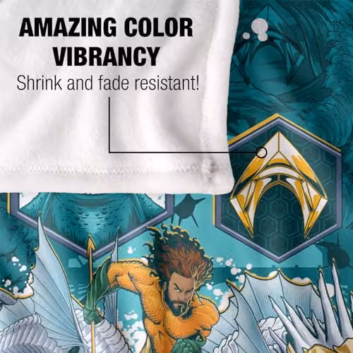 Warner Bros. Aquaman and the Lost Kingdom Seahorse Splash Super Soft Fleece Throw Blanket, Blue/Multicolour, W/D/H: 91 x 147 cm – 3