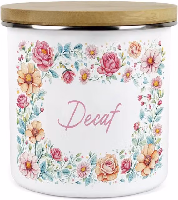 Purely Home Pink Roses Large Floral Kitchen Storage Canister in White Enamel Ceramic