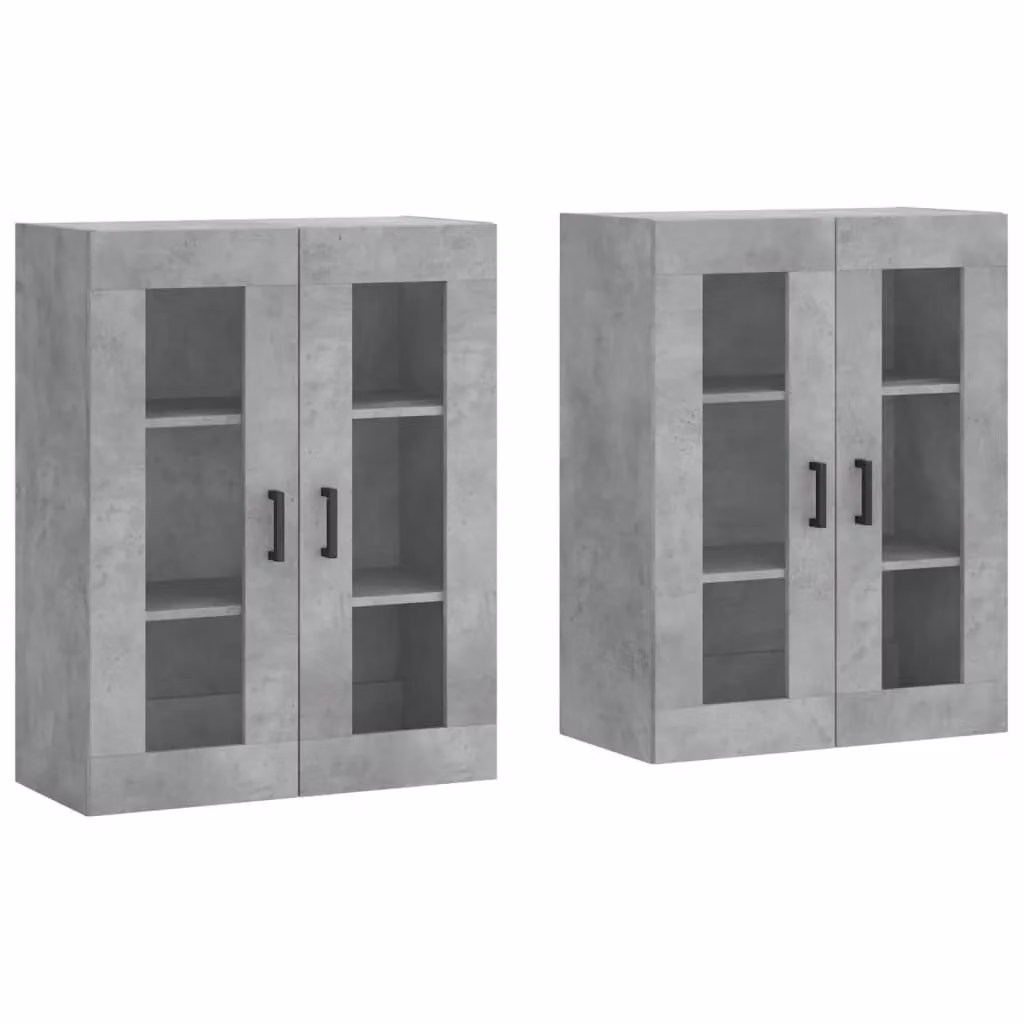 Berkfield Home Set of 2 Wall Mounted Cabinets in Concrete Grey with Glass Doors and Internal Shelves – 2