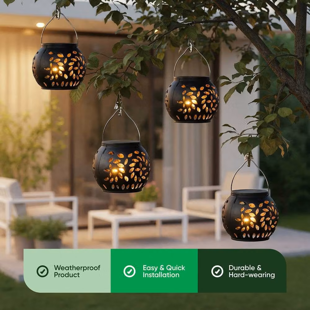 Gardenwize Pack of 4 2-in-1 Hanging or Table Solar Lantern Lights in Black – 3