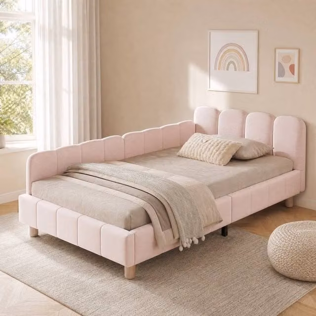 STILVORA 3ft Single Upholstered Velvet Bed Frame in Pink with Side Compartments and Bedside Shelf, W/D/H: 90 x 190 cm – 1