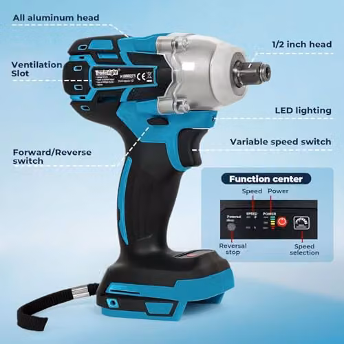 Traderight 21V Cordless Brushless Impact Wrench 73-Piece Kit with 550Nm High Torque, 1/2" and 1/4" Adapters, 4.0Ah Battery and Fast Charger in Black and Blue – 3