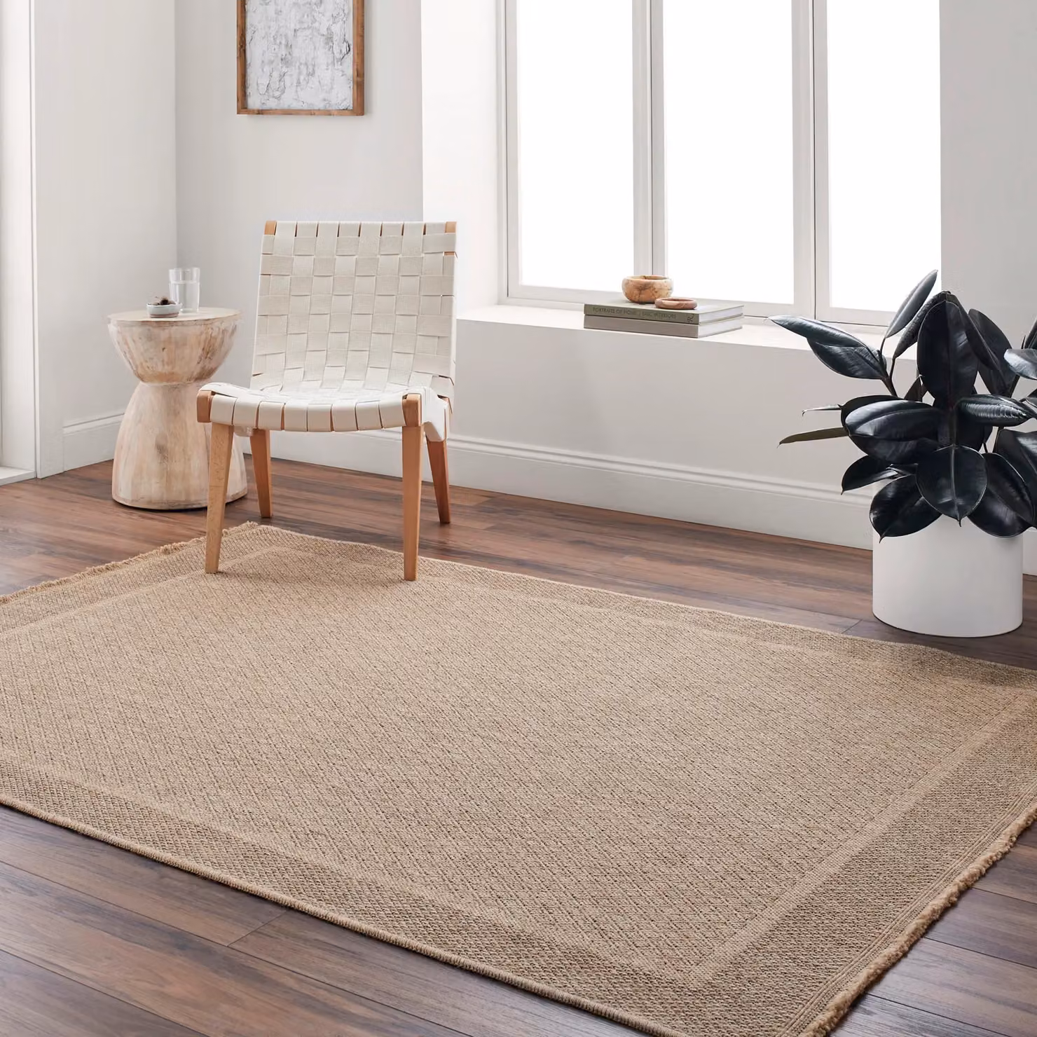 Livabliss Mirage-Cottage Beige and Black Jute-Look In- & Outdoor Rug with Fringes, W: 160 cm, D: 215 cm – 3