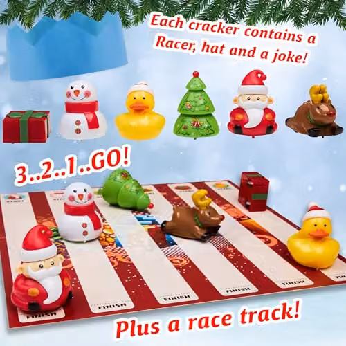 KreativeKraft Luxury Pop Christmas Crackers, Pack of 6 Multicolour Paper Crackers with Racing Toys – 4