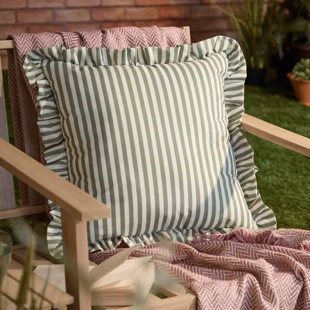 Make It A Home Millie Ruffle Striped Outdoor Cushion in Green