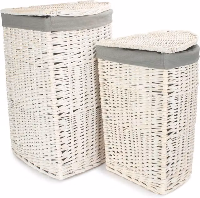 Red Hamper Corner White Wash Laundry Hamper with Grey Sage Lining, Width: 46 cm