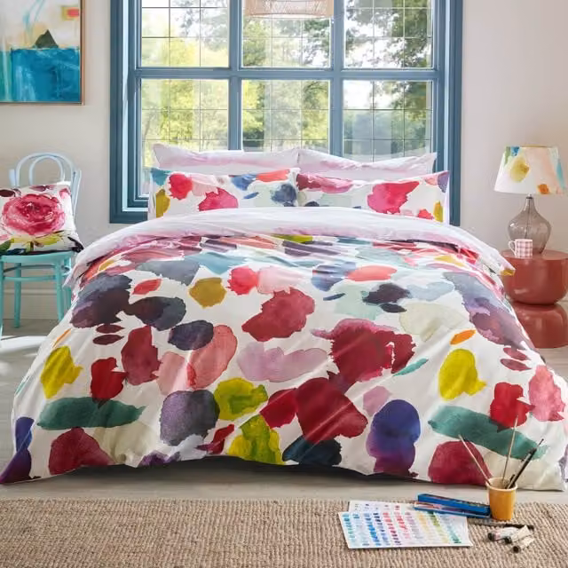 Bluebellgray Reversible Abstract Graphic Cotton Mako Satin Duvet Cover and Pillowcase Set in Multicolour