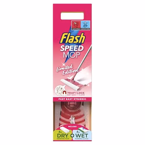 Flash Speedmop Floor Cleaner Starter Kit in Pink Limited Edition with 1 Handle and 8 Microfibre Refills