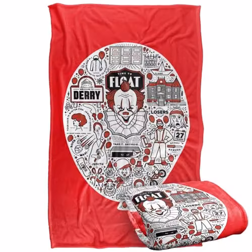 Warner Bros. It 2017 Pennywise Icon Balloon Super Soft Fleece Throw Blanket, Multicolour, W: 91 x 147 cm