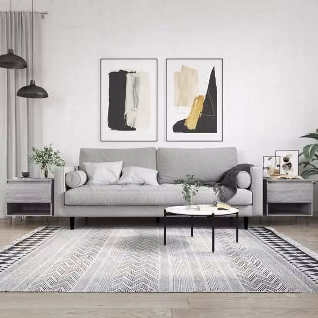 Berkfield Home Set of 2 Grey Sonoma Coffee Tables in Engineered Wood, W/D/H: 50 x 46 x 50 cm