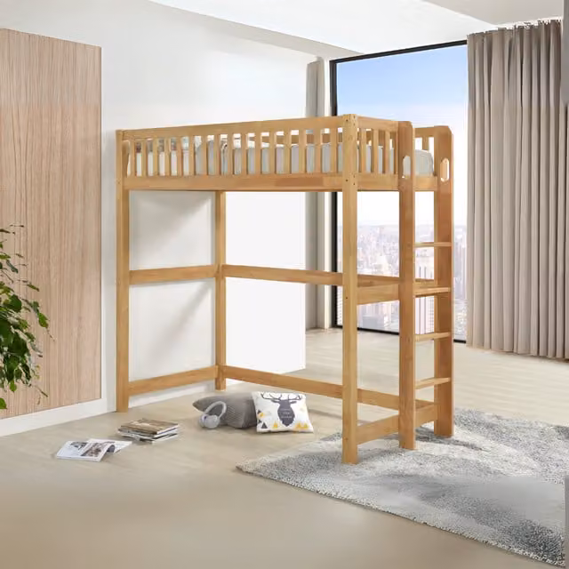 Beccles Single Wooden High Sleeper Bed in Natural Oak Finish, W/D/H: 90 x 190 cm