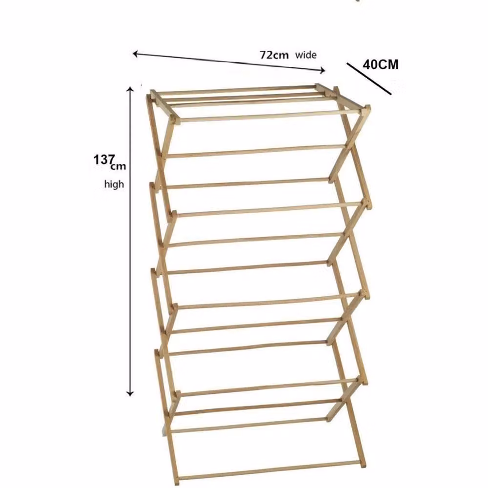 EONLION 4-Tier Bamboo Wooden Folding Concertina Clothes Airer in Brown, Width: 100 cm – 2