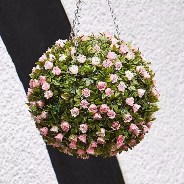 Garden Mile Pink Rose Hanging Floral Topiary Ball in Green and Pink