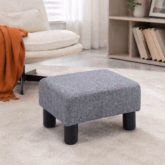 STILVORA Grey Fabric Footstool with Wooden Frame