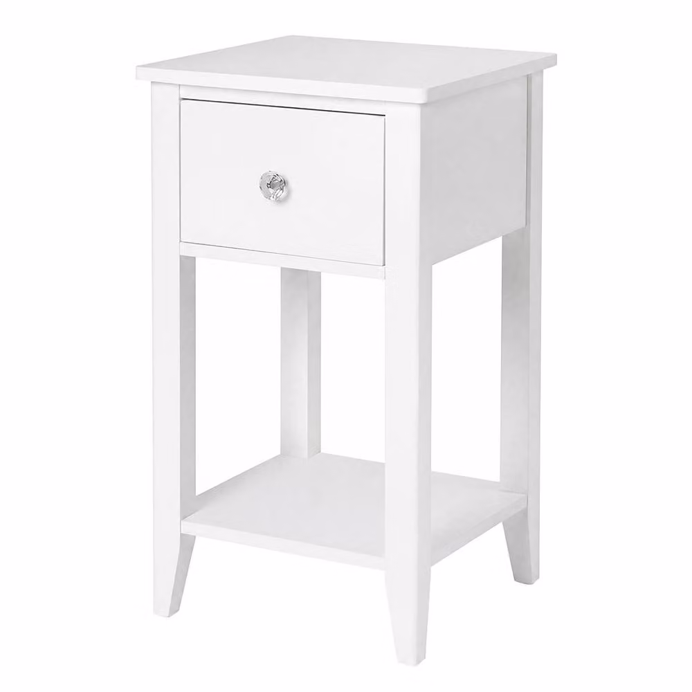 Levede Modern Narrow Bedside Table with Drawer and Shelf in White – 2