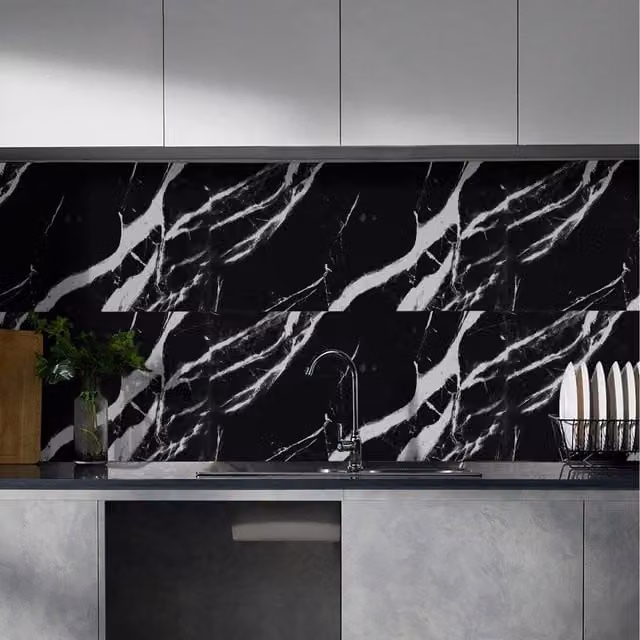 Lifeideas 10 Piece Black Abstract Marble PVC Wall Sticker Set