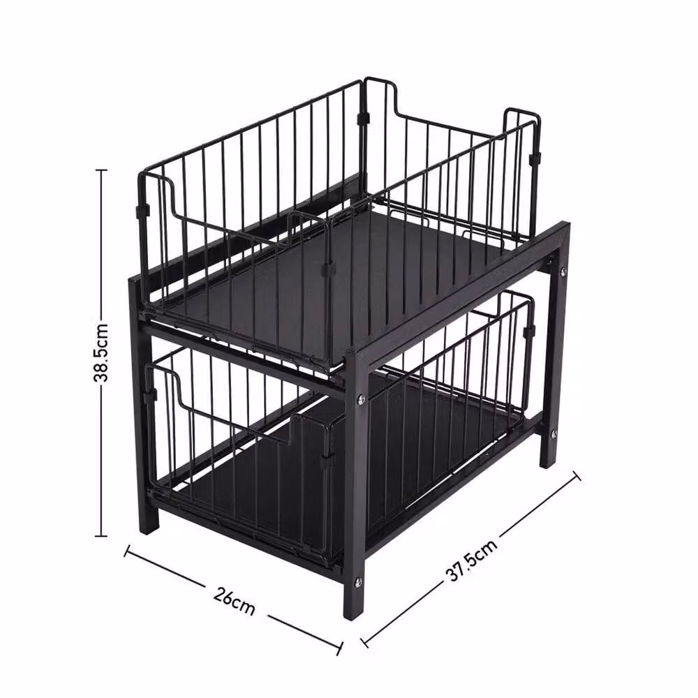 EONLION Black Metal Pull Out Basket Storage Rack for Kitchen or Bathroom, W/D/H: 50.0 x 50.0 x 50.0 cm – 2