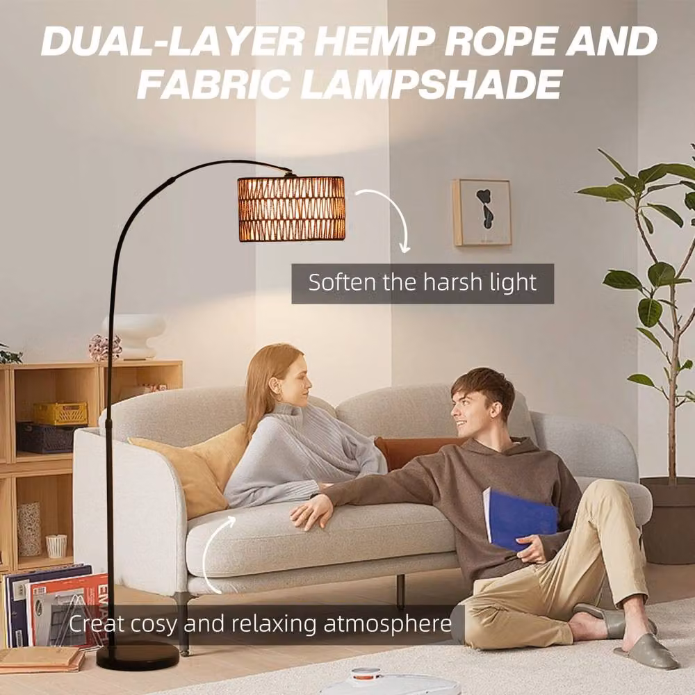 Wyld Haus Limo Adjustable Rattan Style Arc Floor Lamp in Black, Height: 144 cm – 4