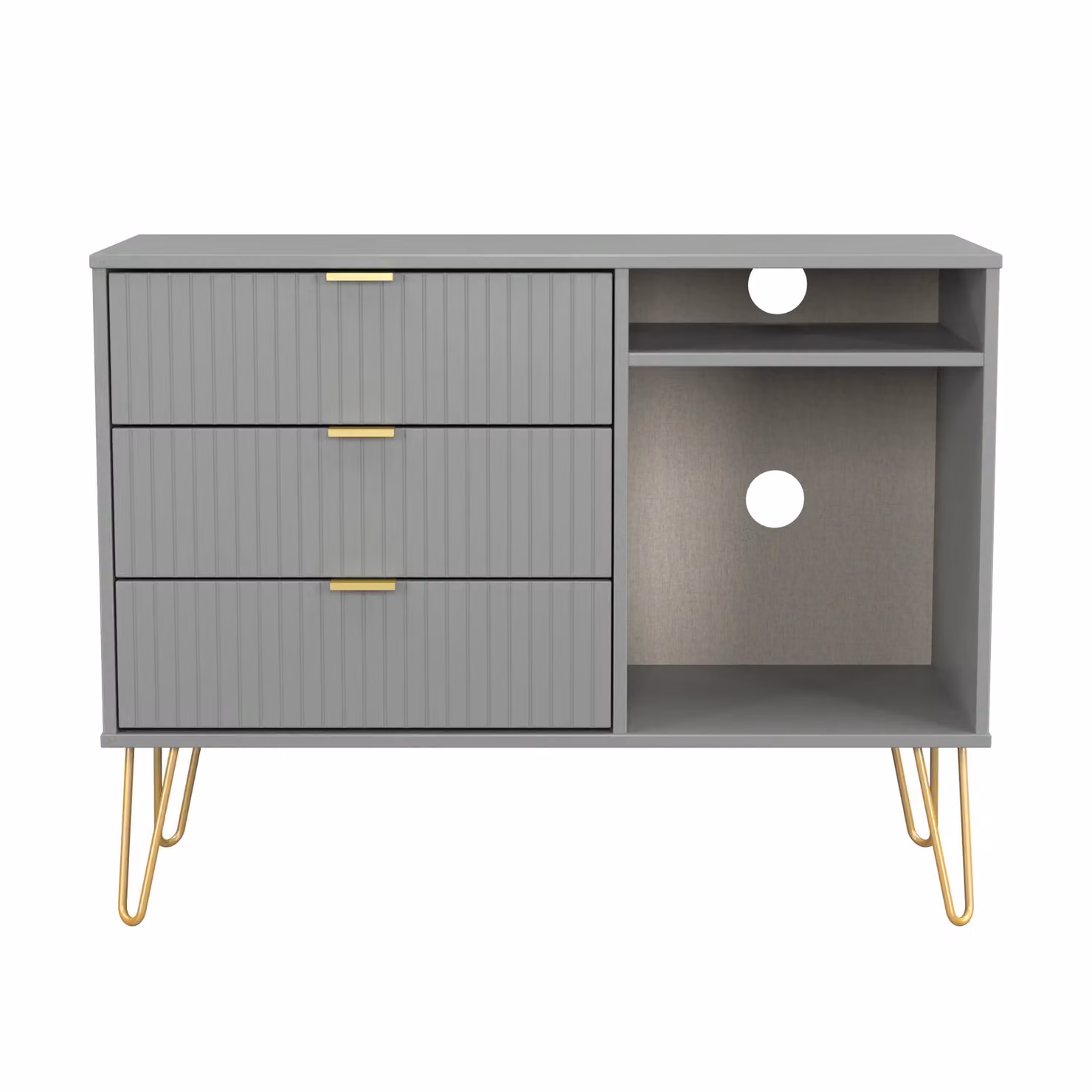 Ready Assembled 2 U Bexley 3 Drawer TV Unit in Dark Grey with Gold Metal Details – 2