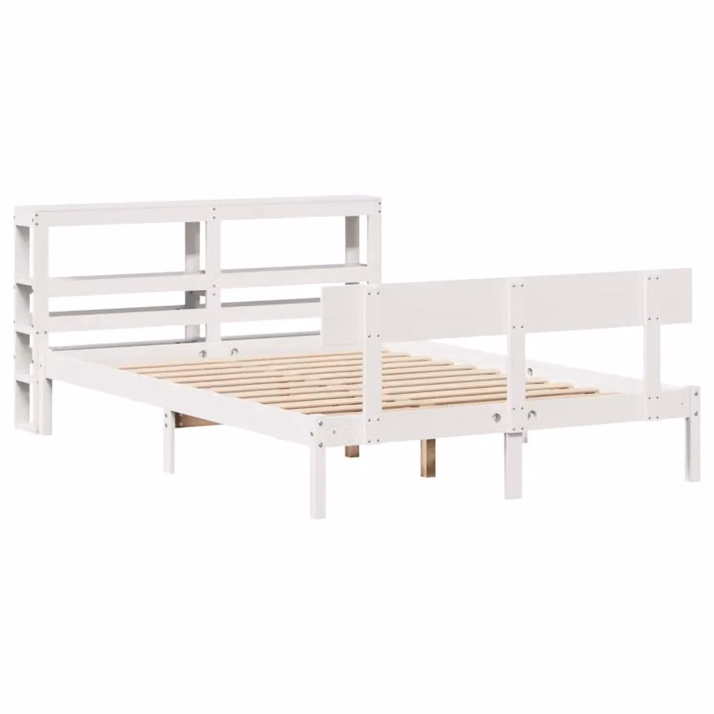 Berkfield Home Small Double Bed Frame in White Solid Pine Wood with Side Compartments, W/D/H: 120 x 200 cm