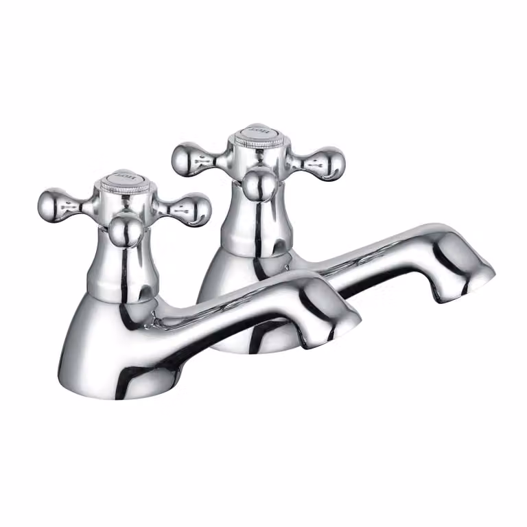 Nes Home Trafford Victorian Bath and Basin Tap Set with Pop Up Waste in Chrome Silver
