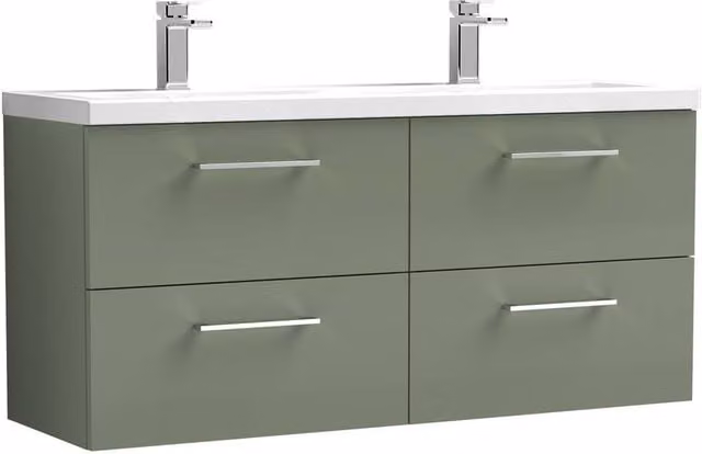 Balterley Level 1200mm Wall Hung 4 Drawer Unit with Double Basin in Satin Green
