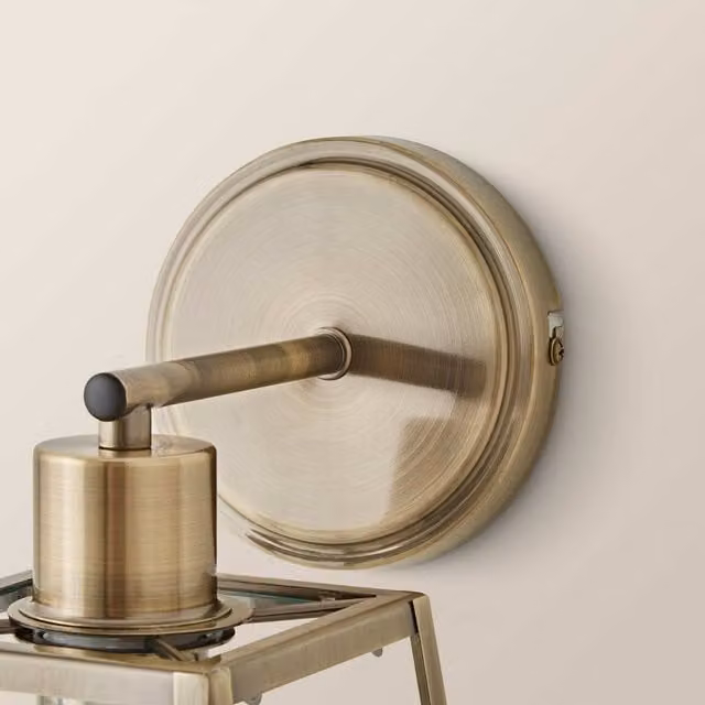 ValueLights Susie Glass Lantern Single Arm Wall Light in Brass with Transparent Glass