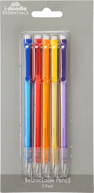 idoodle Essentials Pack of Five Multicolour HB Retractable Graphite Pencils