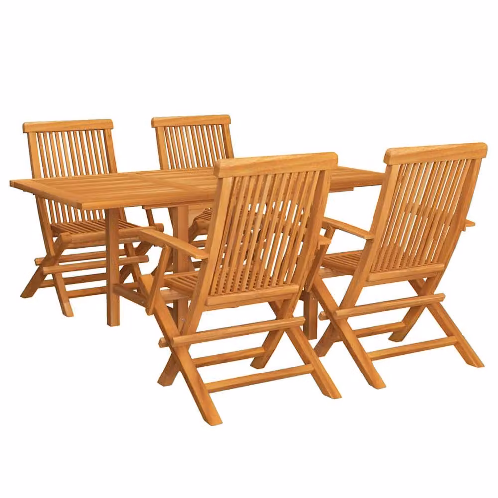 Berkfield Home Beautiful 5 Piece Garden Dining Set in Solid Teak Wood, Tan – 2