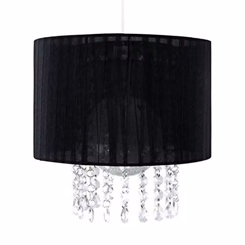 MiniSun Black Voile Ribbon Cylinder Pendant Light Shade with Acrylic Droplets, Width: 28 cm – 1