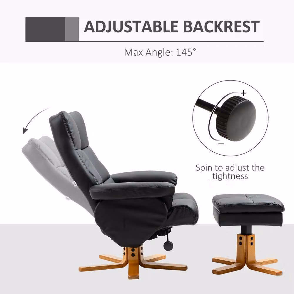 STILVORA Black Synthetic Leather Recliner Chair with Integrated Ottoman Storage Footstool – 5