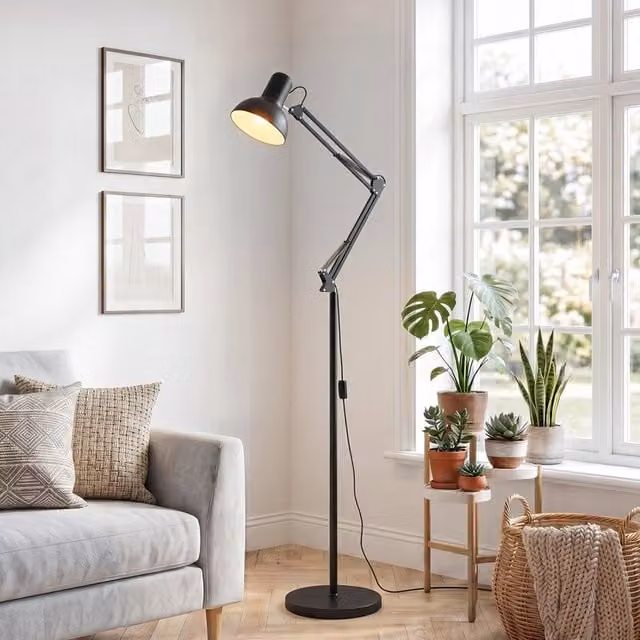 Livingandhome Adjustable Architect Metal Floor Lamp in Black