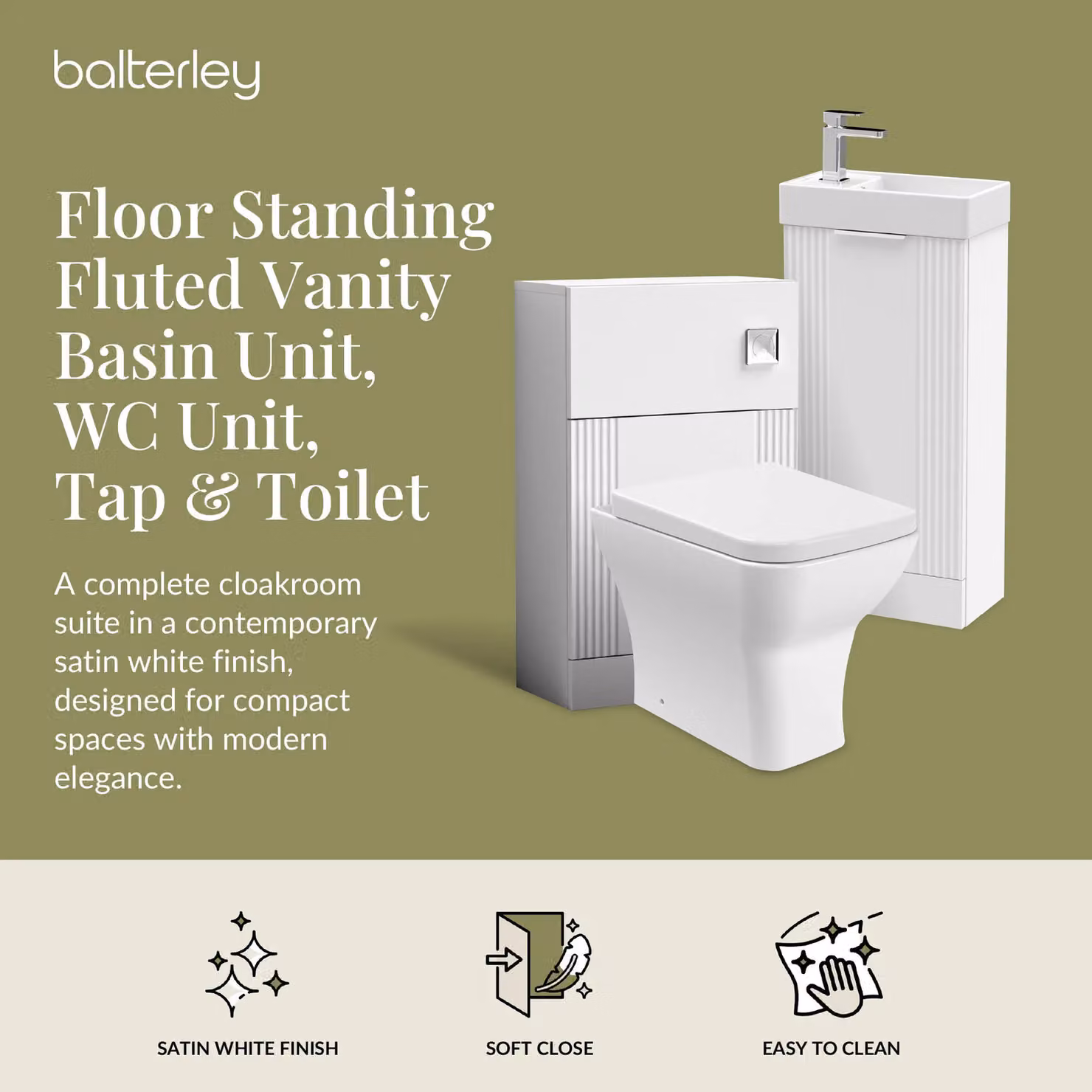 Balterley Fluted Floor Standing Vanity and WC Unit in Matt White – 2