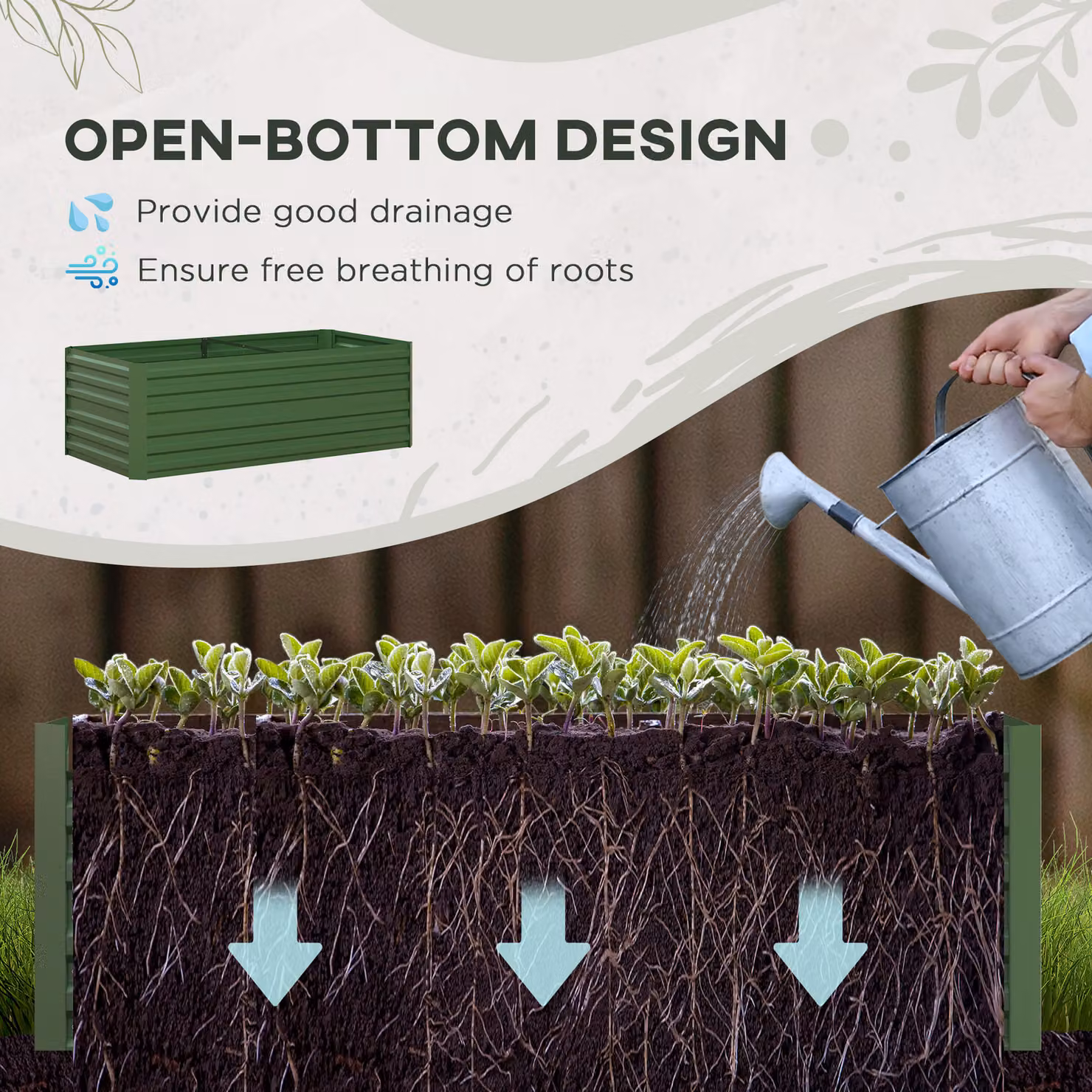 Outsunny Set of 2 Galvanised Steel Raised Garden Beds in Green, W/D/H: 90 x 90 x 59 cm – 4