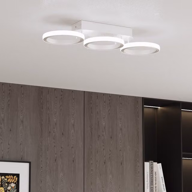 Livingandhome Modern LED Three-Ring Ceiling Light in White