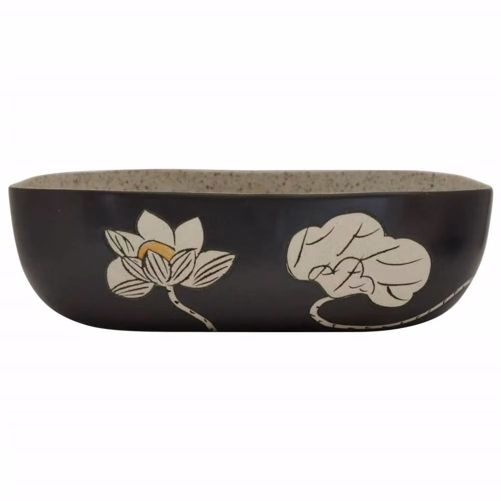 Berkfield Home Rectangular Ceramic Countertop Basin in Grey and Black, W: 48 cm, D: 37.5 cm, H: 13.5 cm – 3