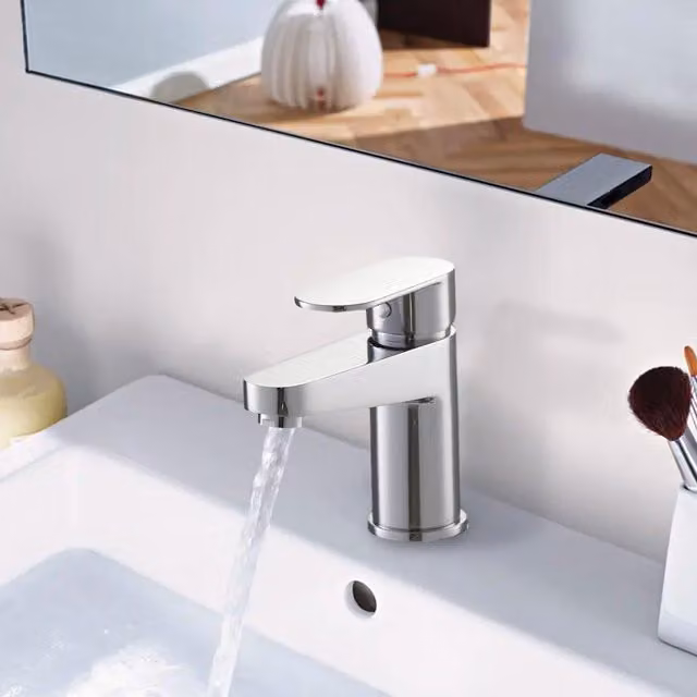 BATHWEST Single Lever Basin Mixer Tap in Brushed Chrome Silver – 1