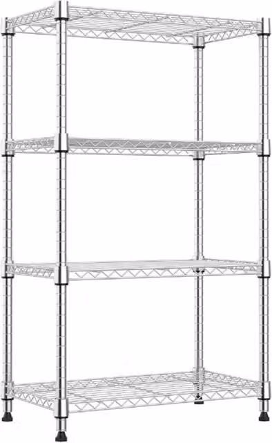 Nordara 4 Tier Adjustable Metal Kitchen Storage Shelf Rack in Silver, H 134.62 x W 60.96 x D 35.56 cm