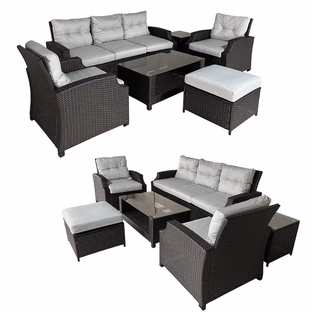 FURNITURE ONE 6 Piece Grey Rattan Garden Furniture Set with Upholstered Cushions for 6 People – 2
